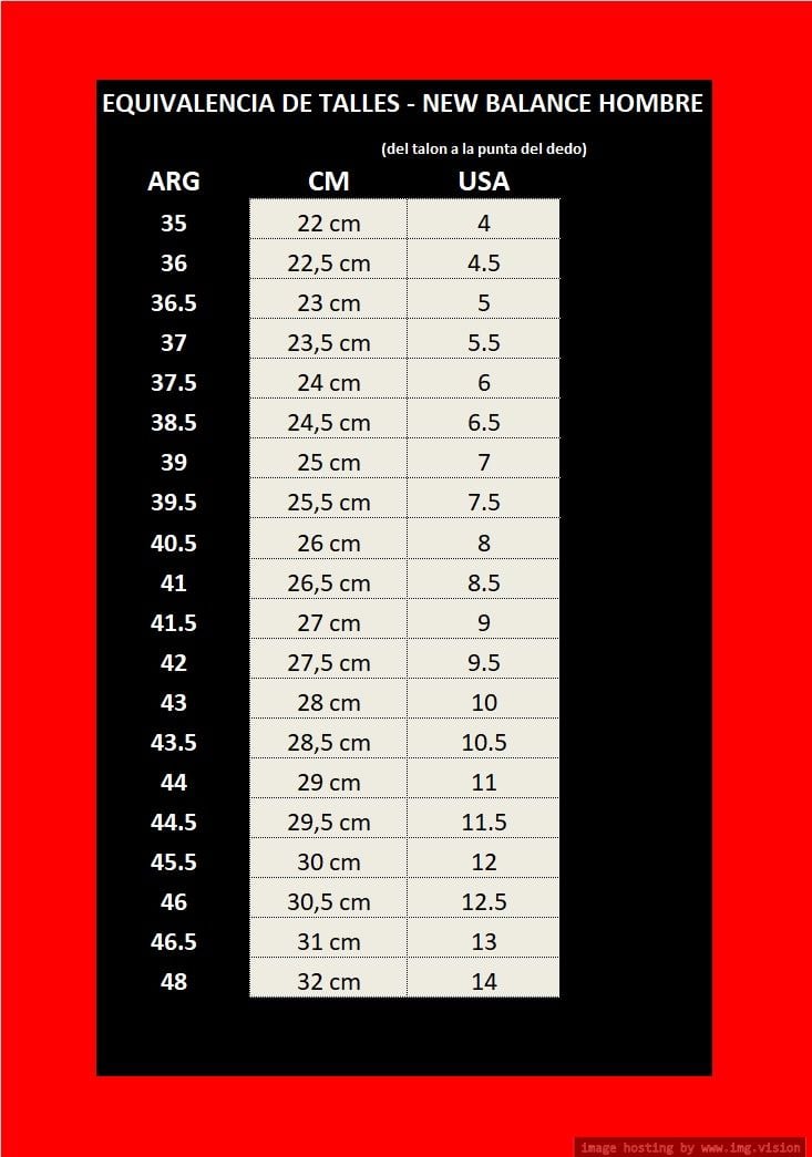 Guia de tallas new balance argentina hotsell